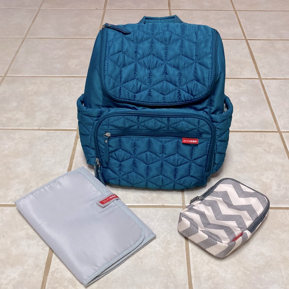 Skip Hop Diaper Bag Backpack Quilted Peacock Blue